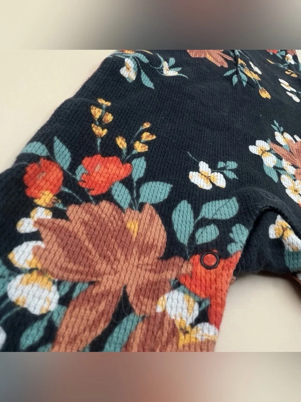 Old Navy Floral Romper Dark Navy Baby Unisex 3-6M Long Sleeve Waffle Knit